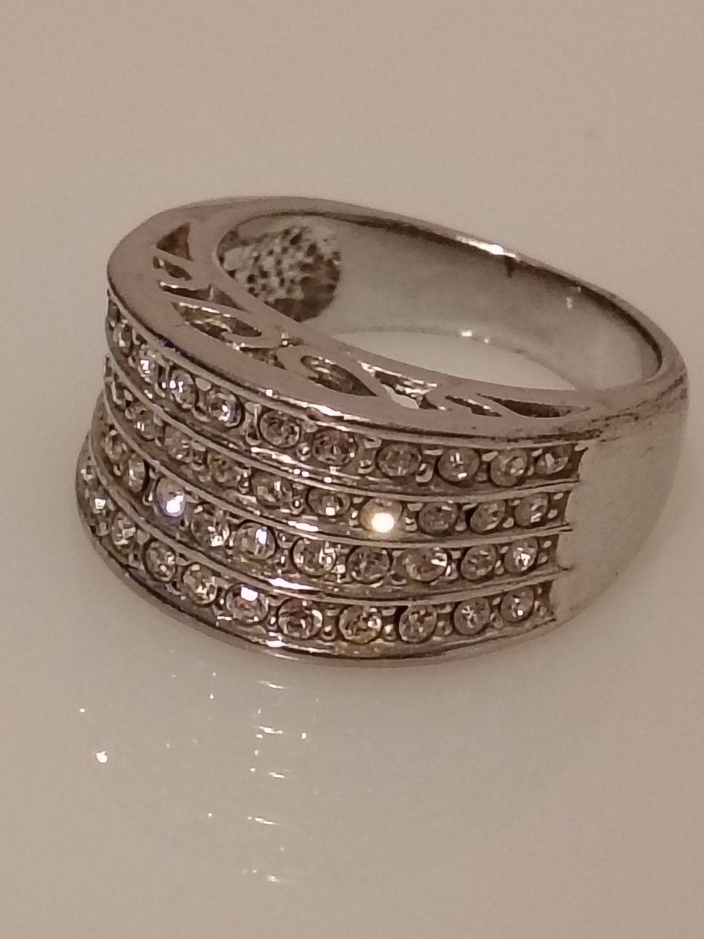 Silver Crystal Multi-Row Statement Ring - Women Jewelry